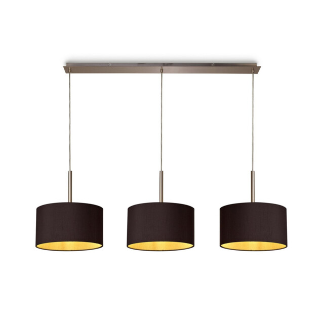 Baymont Satin Nickel 3 Light E27 Linear Pendant With 30cm x 17cm Dual Faux Silk Shade, Midnight Black/Green Olive - image 1