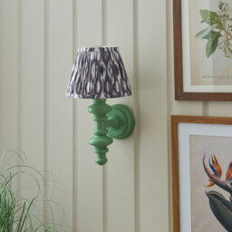Carnaby Satin Cotswold Green Paint Wall Light with Pearl Grey Fabric Ikat Shade 20cm B22 - thumbnail 3