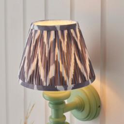 Carnaby Satin Cotswold Green Paint Wall Light with Pearl Grey Fabric Ikat Shade 20cm B22 - thumbnail 5