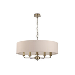 Banyan 5 Light Multi Arm Pendant, E14 Antique Brass With 60cm x 15cm Dual Faux Silk Shade, Nude Beige/Moonlight - thumbnail 5