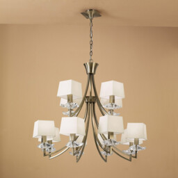 Akira Pendant 2 Tier 12 Light E14, Antique Brass With Cream Shades - thumbnail 2