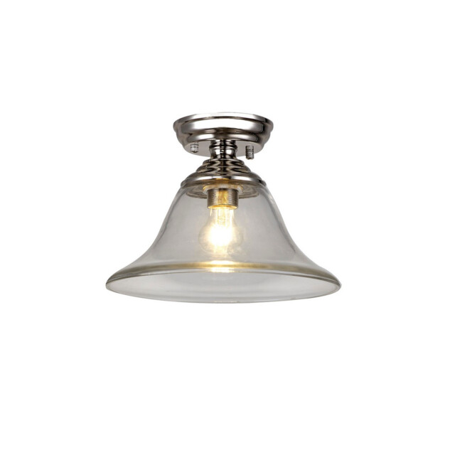 Dresden Flush Ceiling Lamp E27 With Smooth Bell 30cm Glass Shade Polished Nickel, Clear - image 1