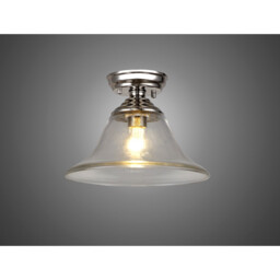 Dresden Flush Ceiling Lamp E27 With Smooth Bell 30cm Glass Shade Polished Nickel, Clear - thumbnail 3