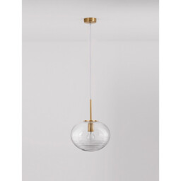 Maeve 28cm Globe Pendant Ceiling Light Clear Glass White Cord Brass Gold Metal LED E27 - thumbnail 3