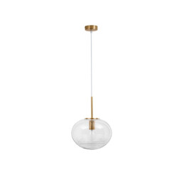 Maeve 28cm Globe Pendant Ceiling Light Clear Glass White Cord Brass Gold Metal LED E27
