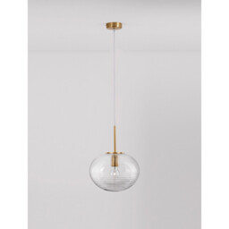 Maeve 28cm Globe Pendant Ceiling Light Clear Glass White Cord Brass Gold Metal LED E27 - thumbnail 5