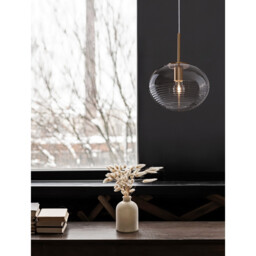 Maeve 28cm Globe Pendant Ceiling Light Clear Glass White Cord Brass Gold Metal LED E27 - thumbnail 2