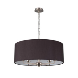 Banyan 5 Light Multi Arm Pendant, E14 Satin Nickel With 60cm x 22cm Faux Silk Shade, Black/White Laminate - thumbnail 5