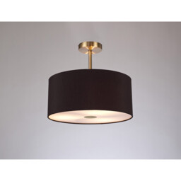 Baymont Antique Brass 3 Light E27 Semi Flush With 40cm x 18cm Dual Faux Silk Shade, Black/Green Olive - thumbnail 2