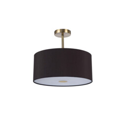 Baymont Antique Brass 3 Light E27 Semi Flush With 40cm x 18cm Dual Faux Silk Shade, Black/Green Olive - thumbnail 5