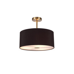 Baymont Antique Brass 3 Light E27 Semi Flush With 40cm x 18cm Dual Faux Silk Shade, Black/Green Olive