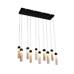 Moonbeam 10 Light Cluster Celling Pendant, Black Metal & Marbleised Resin - thumbnail 1