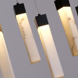 Moonbeam 10 Light Cluster Celling Pendant, Black Metal & Marbleised Resin - thumbnail 3