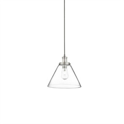 Pyramid 1 Light Pendant Satin Silver, Glass Shade, E27 - thumbnail 1