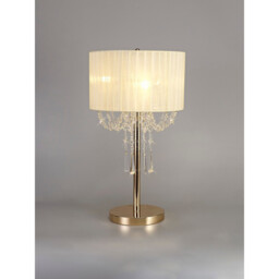 Freida Table Lamp With Ivory Cream Shade 3 Light E14 French Gold/Crystal - thumbnail 2