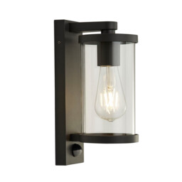 Light Outdoor Wall Porch Light With Pir - Black With Clear Glass