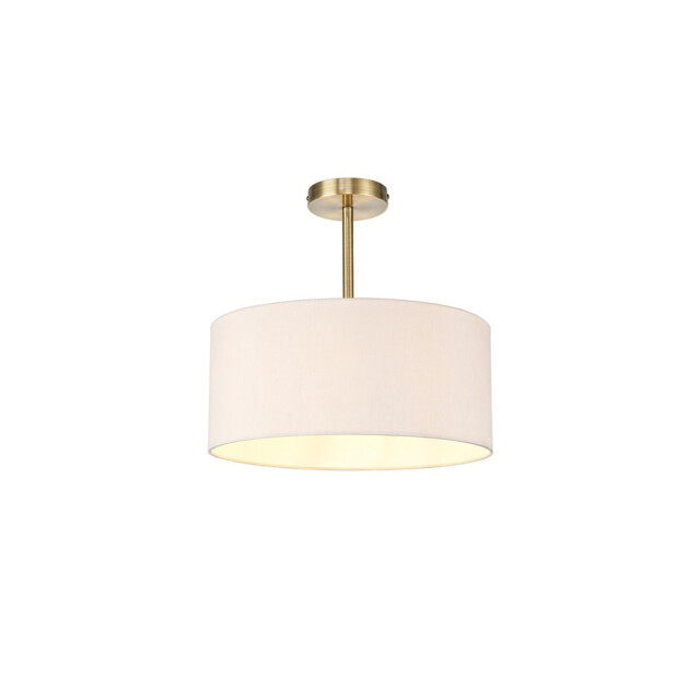 Baymont Antique Brass E27 Semi Flush With 40cm x 18cm Dual Faux Silk Shade, Nude Beige/Moonlight - image 1