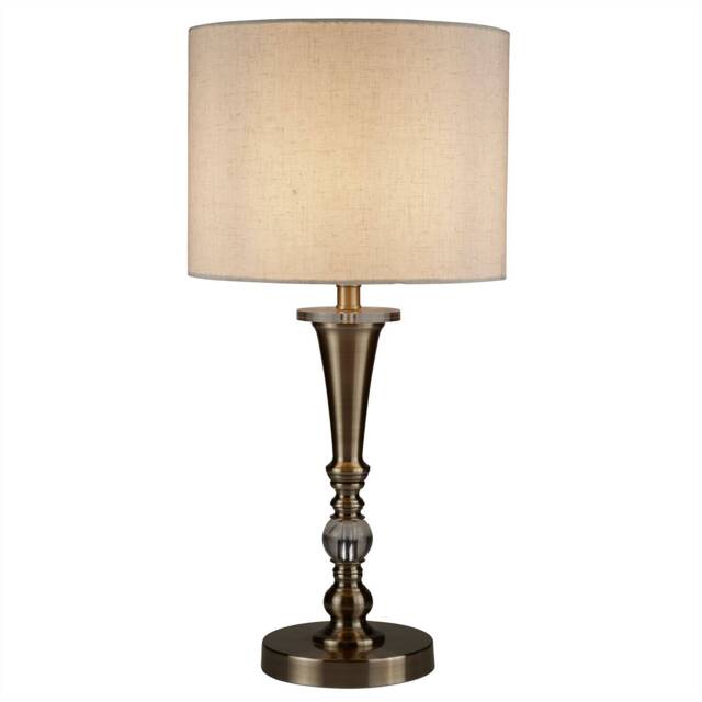 Oscar 1 Light Table Lamp Antique Brass, Cream with Linen Shade, E27 - image 1