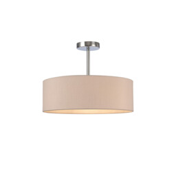 Baymont 45cm Polished Chrome 3 Light E27 Semi Flush Fixture, With 4cm x 15cm Dual Faux Silk Shade, Nude Beige/Moonlight