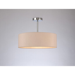 Baymont 45cm Polished Chrome 3 Light E27 Semi Flush Fixture, With 4cm x 15cm Dual Faux Silk Shade, Nude Beige/Moonlight - thumbnail 2