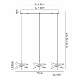 Amsterdam Linear Ceiling Pendant, 3 Light 6W LED, 4000K, 1500lm, Polished Chrome - thumbnail 2