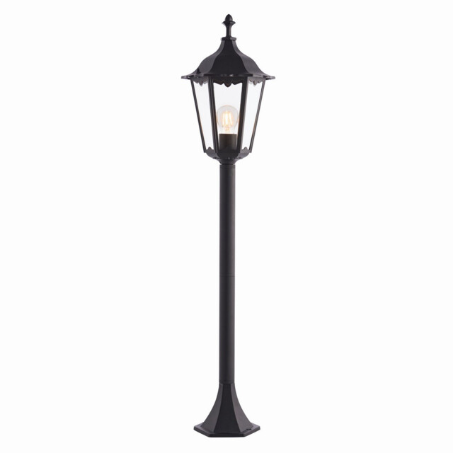 Burford 1 Light Outdoor Bollard Lamp Matt Black Paint, Glass IP44, E27