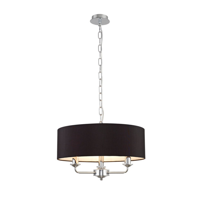 Banyan 3 Light Multi Arm Pendant, E14 Polished Chrome With 45cm x 15cm Faux Silk Shade, Black - image 1
