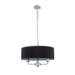 Banyan 3 Light Multi Arm Pendant, E14 Polished Chrome With 45cm x 15cm Faux Silk Shade, Black - thumbnail 5