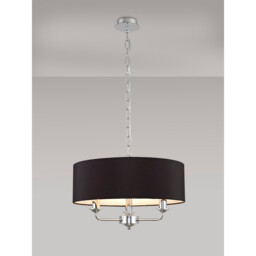 Banyan 3 Light Multi Arm Pendant, E14 Polished Chrome With 45cm x 15cm Faux Silk Shade, Black - thumbnail 2