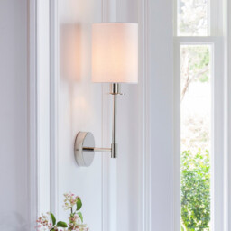 Sancerre Wall Lamp with Shade Bright Nickel Plate, Vintage White Fabric, 1x E14 - thumbnail 3
