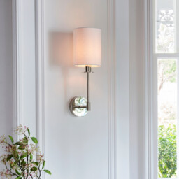 Sancerre Wall Lamp with Shade Bright Nickel Plate, Vintage White Fabric, 1x E14 - thumbnail 5