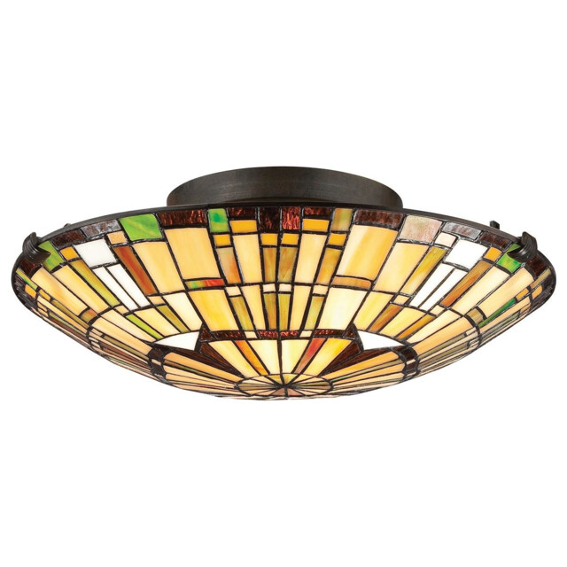 Quoizel Reed Ceiling Light Tiffany Style Valiant Bronze, Art Glass Shade 2x E27 - image 1