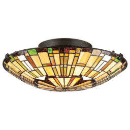Quoizel Reed Ceiling Light Tiffany Style Valiant Bronze, Art Glass Shade 2x E27 - thumbnail 1