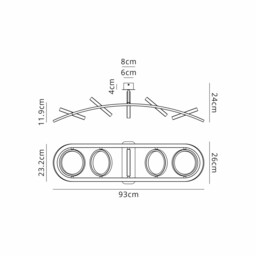 Geneseo Linear Ceiling Lamp, 5 Ring, 36W LED, 3200K, 2200lm, Satin Black, Gold - thumbnail 2