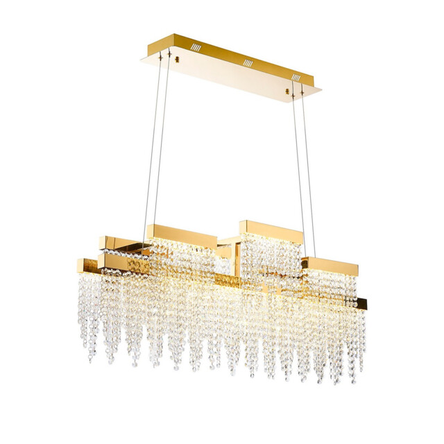 Bano Linear 3 Light Dimmable Pendant 46W LED, 4000K, 3700lm, French Gold / Crystal Chain, 3yrs Warranty - image 1