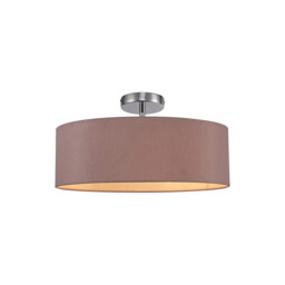 Baymont Polished Chrome 3 Light E27 Drop Flush, With 45cm x 15cm Dual Faux Silk Shade, Taupe/Halo Gold
