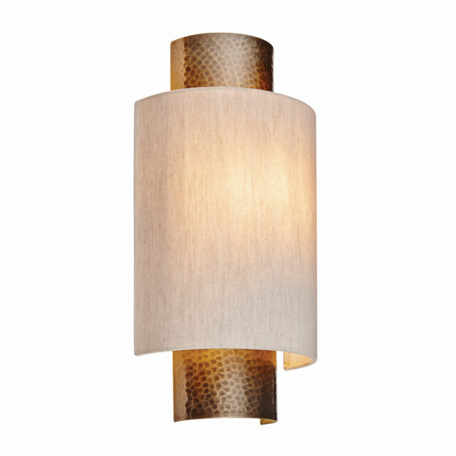 Indara 1 Light Wall Aged Hammered Bronze, Natural Linen Fabric, E14 - image 1