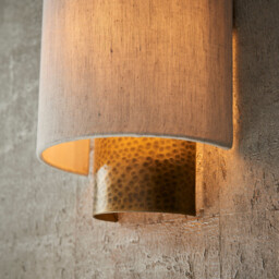 Indara 1 Light Wall Aged Hammered Bronze, Natural Linen Fabric, E14 - thumbnail 3