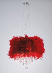 Ibis Ceiling Pendant with Red Feather Shade 3 Light Polished Chrome, Crystal - thumbnail 2