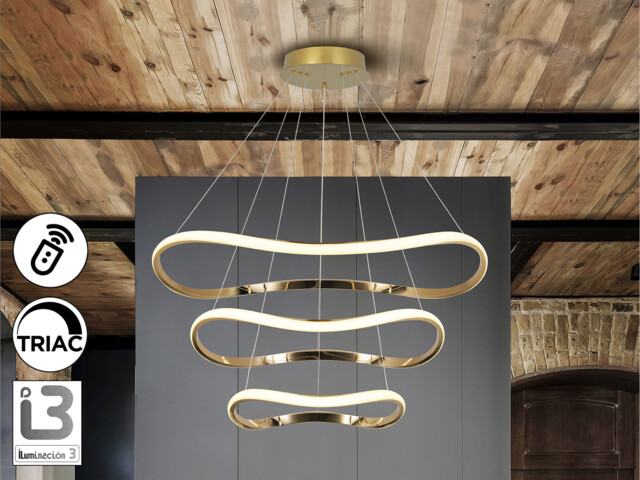 Naos Triple Ring Pendant Ceiling Light Rose Gold LED 3000K Dimmable Remote Control - image 1