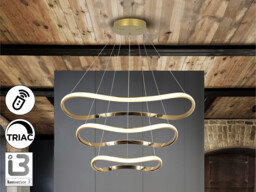 Naos Triple Ring Pendant Ceiling Light Rose Gold LED 3000K Dimmable Remote Control