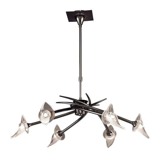 Flavia Telescopic Ceiling Pendant Semi Flush Convertible Round 6 Light G9, Black Chrome - image 1