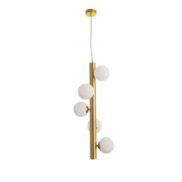 Jaklin 5 Light Globe Pendant Ceiling Light Opal Glass Antique Brass Metal Gold Fabric Wire LED G9