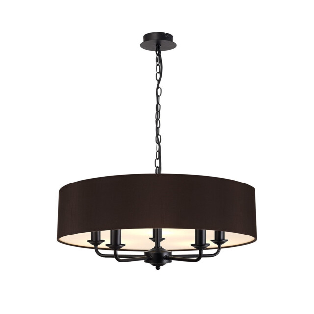 Banyan 5 Light Multi Arm Pendant With 60cm x 15cm Faux Silk Fabric Shade Matt Black/Black - image 1