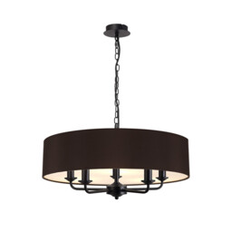 Banyan 5 Light Multi Arm Pendant With 60cm x 15cm Faux Silk Fabric Shade Matt Black/Black - thumbnail 1
