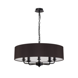 Banyan 5 Light Multi Arm Pendant With 60cm x 15cm Faux Silk Fabric Shade Matt Black/Black - thumbnail 5