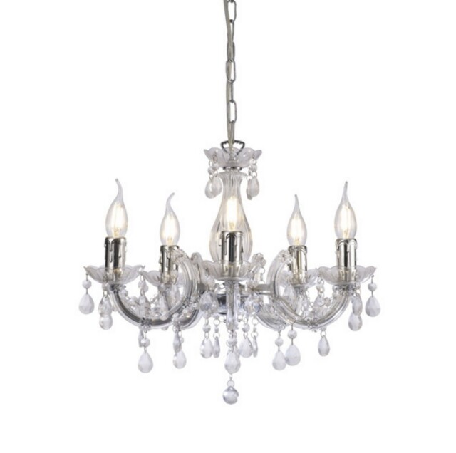 Floria Chandelier with Acrylic Sconce & Acrylic Droplets 5 Light E14 Polished Chrome - image 1