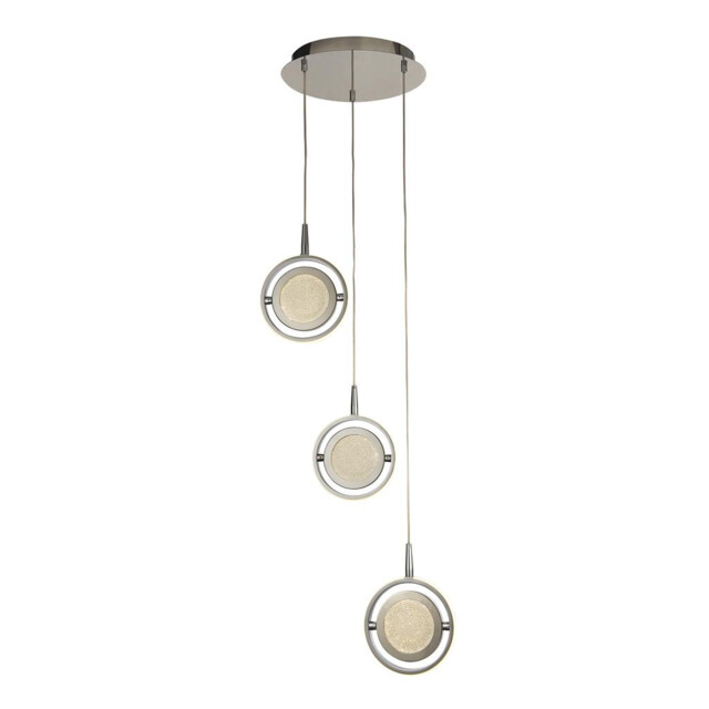 Gyroscope 3 Light Drop LED Ring Pendant Chrome, Crystal Sand 3000K - image 1