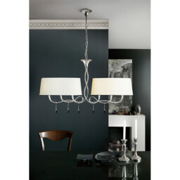 Paola Linear Pendant 2 Arm 6 Light E14, Silver Painted With Cream Shades & Black Glass Droplets - thumbnail 2