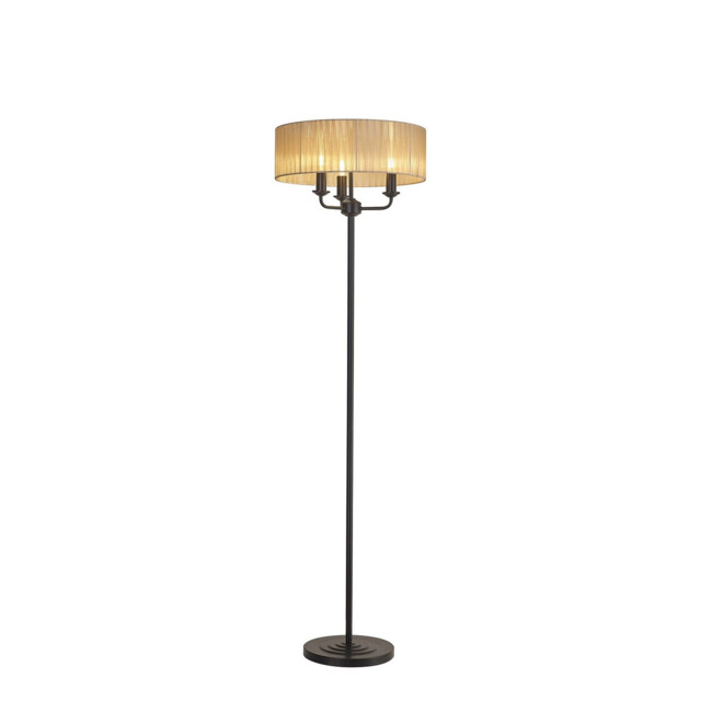 Banyan 3 Light Switched Floor Lamp With 45cm x 15cm Organza Shade Matt Black/Soft Bronze - image 1